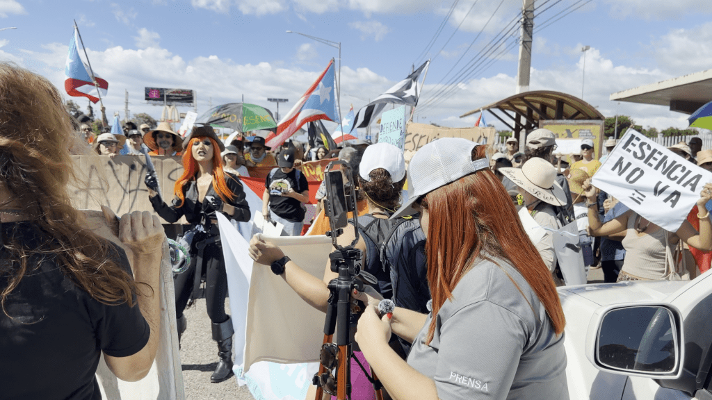 La Boricua Horror Host Melevill protesting gentrification